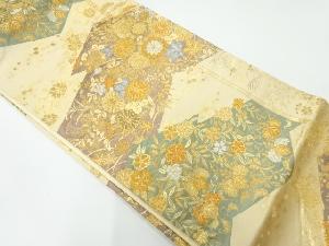 幾何学に菊・秋草・枝垂れ桜模様織出し 袋帯